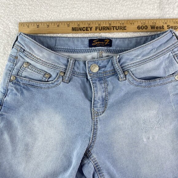 Seven7 Jean Shorts Womems 4 Distressed Blue 28x5.5 Stretch Demin Low Rise - Picture 10 of 16